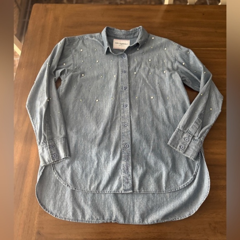 Karl Lagerfeld Limited Edition Embellished Denim Button-Up Shirt Small